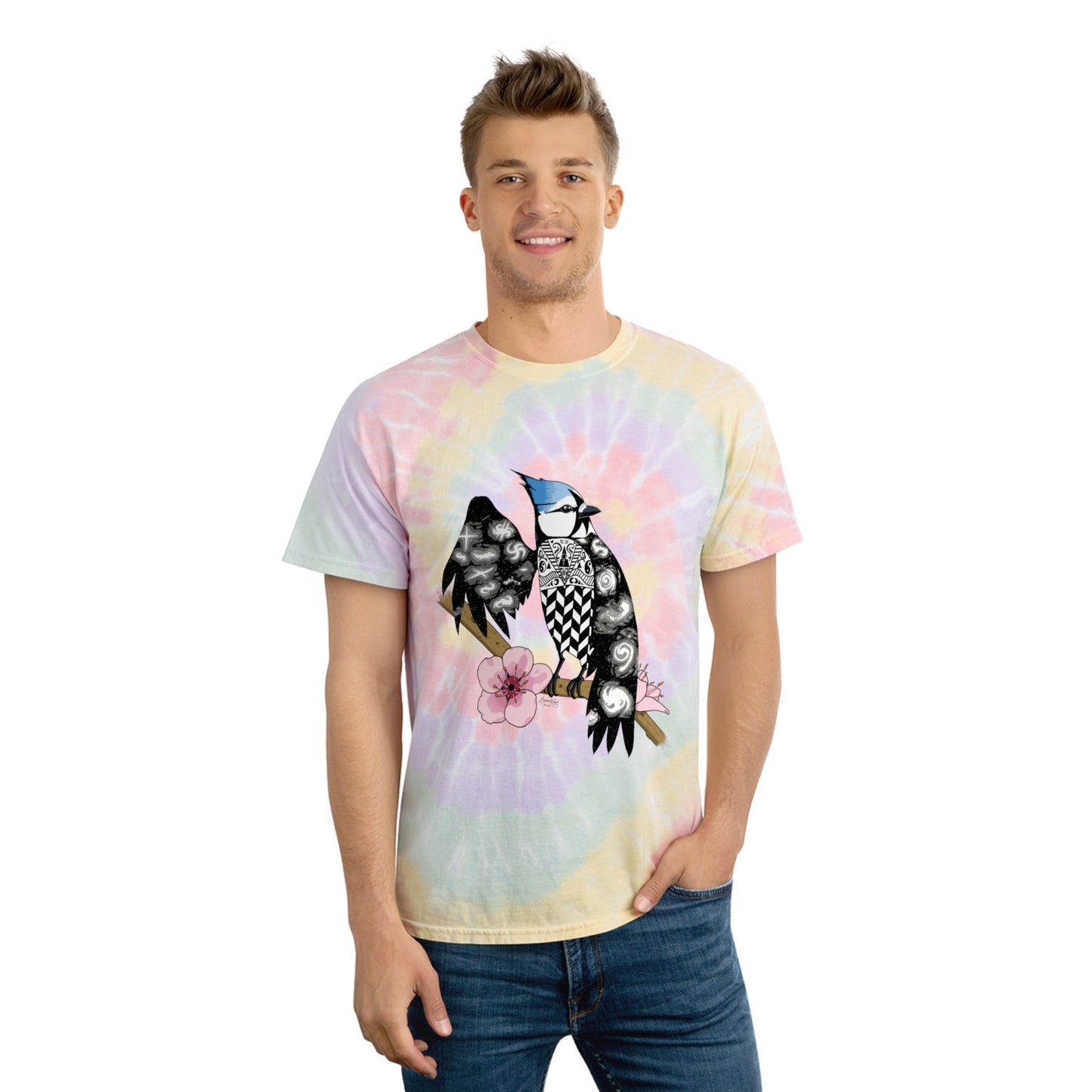 Astral Spiral Tie-Dye Blue Jay Tee 🕊️