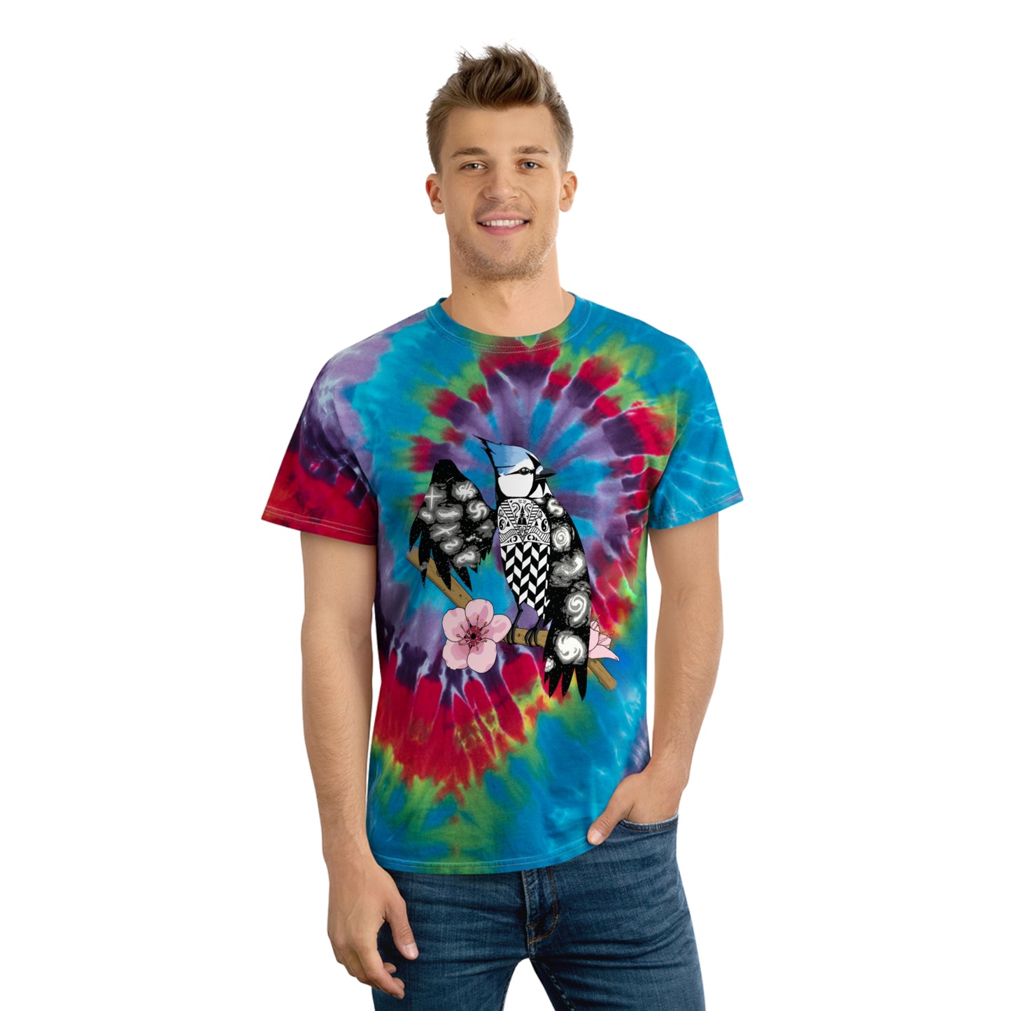 Astral Spiral Tie-Dye Blue Jay Tee 🕊️