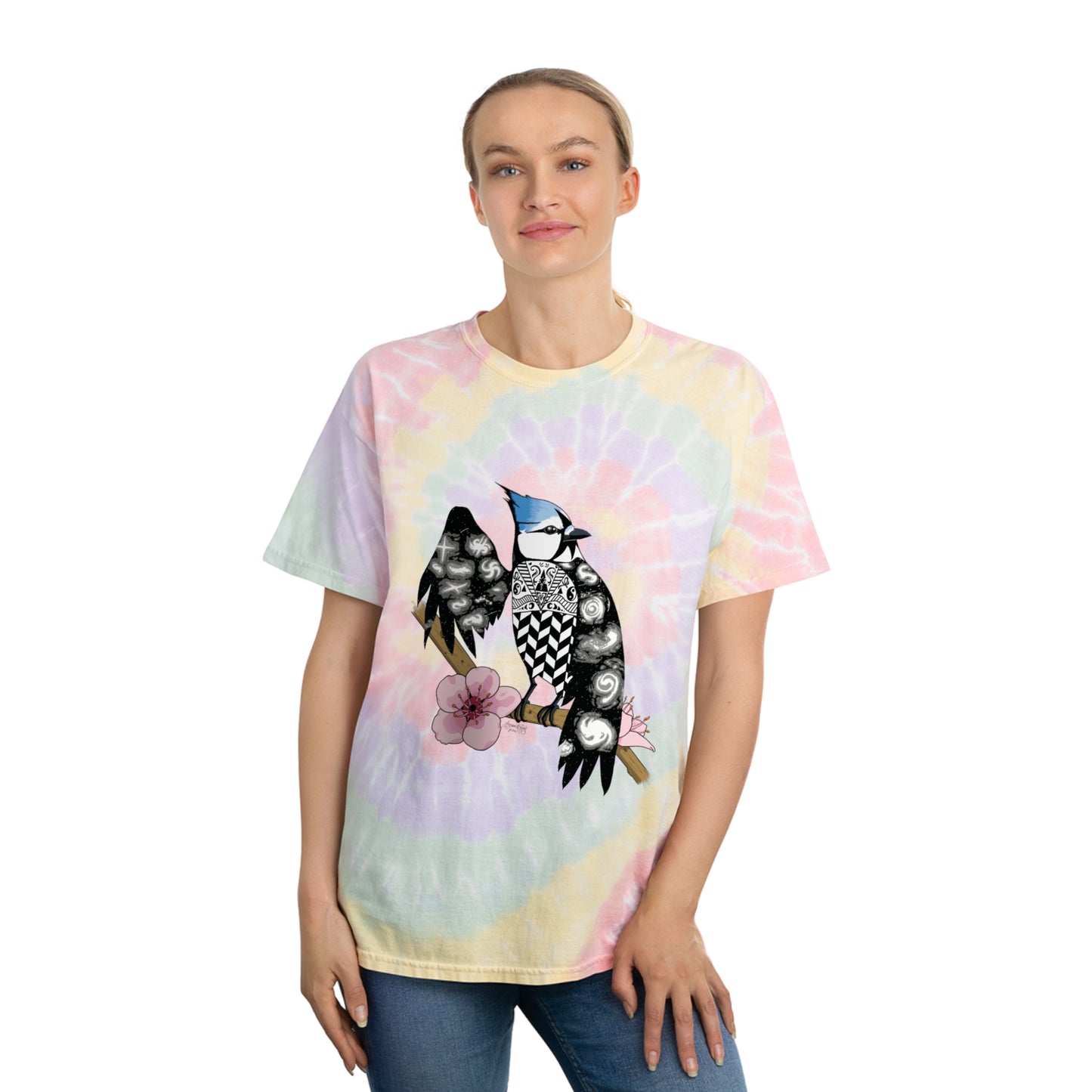 Astral Spiral Tie-Dye Blue Jay Tee 🕊️